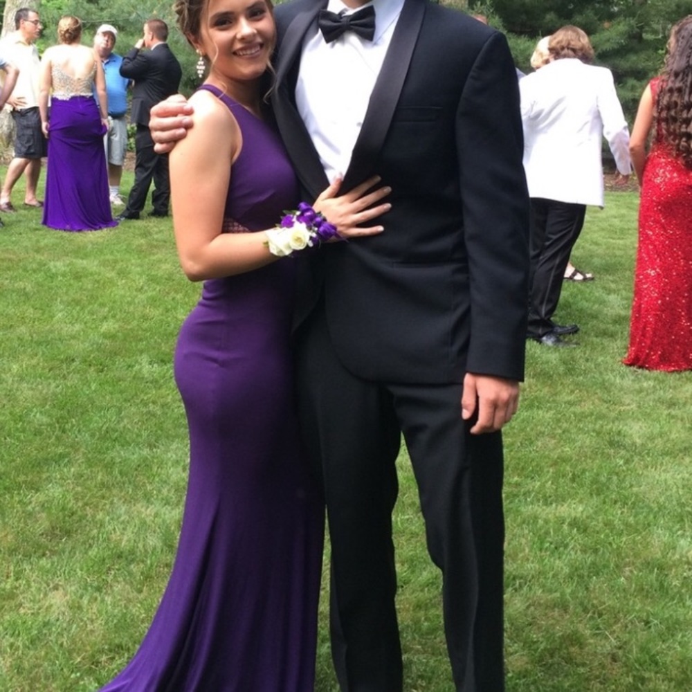 Plum beaded cut out prom dress